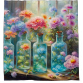 Bloemenvazen gevuld met prachtige, levendige bloem douchegordijn (Voorkant)