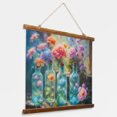 Bloemenvazen gevuld met prachtige, levendige bloem hangend wandkleed (Gebogen)