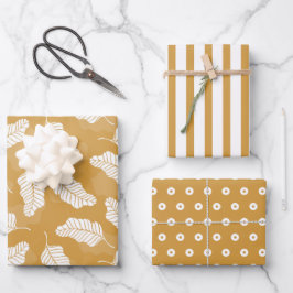 bloemenveer | Gouden en witte bladeren Inpakpapier Vel