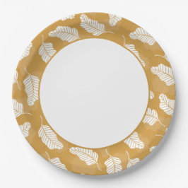 bloemenveer | Gouden en witte bladeren Papieren Bordje