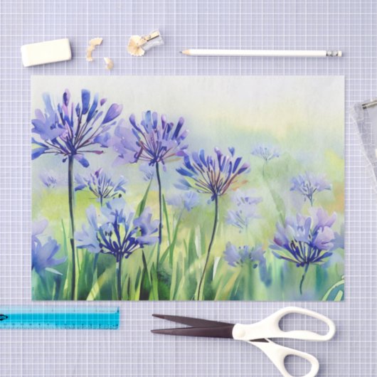 Bloemenveld-Agapanthus, d) Waterverf Tissuepapier (Craft)