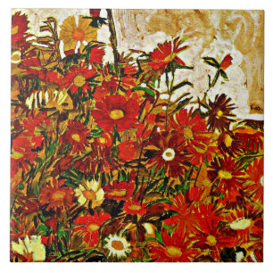 Bloemenveld - Egon Schiele kunstwerk, Tegeltje