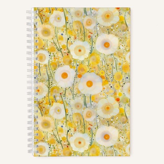 Bloemenveld Geel Sinaasappel Natuur Happy Fun Notitieboek (Voorkant)