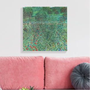 Bloemenveld in Litzlberg Klimt, Vintage Landschap Canvas Afdruk