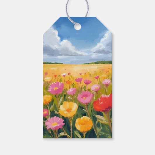 Bloemenveld Landschap Schilderen Aquarel Cadeaulabel (Voorkant)