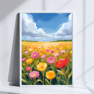 Bloemenveld landschapschilderkunst Kunst Poster Pr