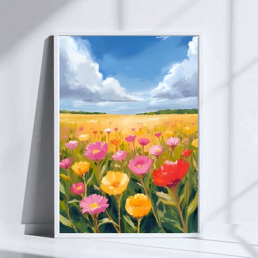 Bloemenveld Landschapsschilderkunst Art Poster Pri