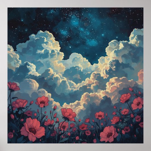 Bloemenveld met wolk poster (Voorkant)
