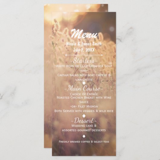 Bloemenveld rustieke land bruiloft menu (Voorkant / Achterkant)