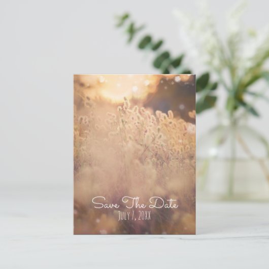 Bloemenveld Rustieke Landelijke Trouwdag Save The  Aankondigingskaart (Staand voorkant)