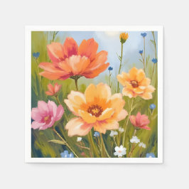 Bloemenveld | Waterverf Bloemen Botanisch Servet
