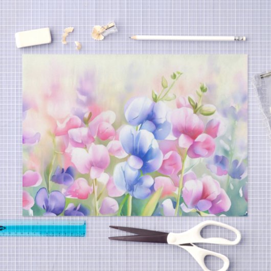 Bloemenveld - Zoete Erwt (C) Waterverf Tissuepapier (Craft)