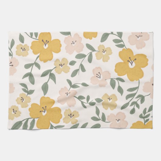 Bloemenvelden Bloemen - vrolijk geel & roze Theedoek (Horizontaal)