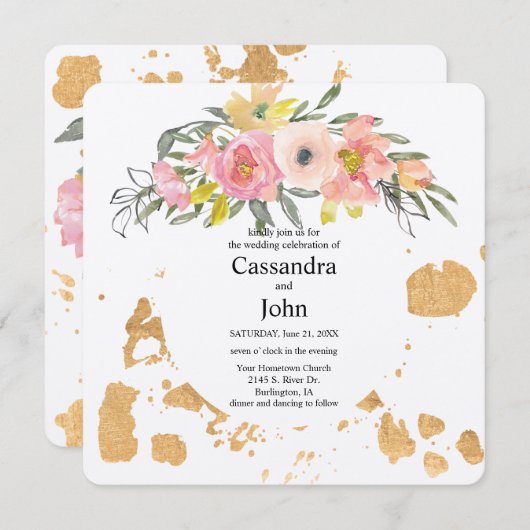 Bloemenverf splash bruiloft kaart (Voorkant / Achterkant)