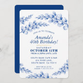 BLOEMENVERJAARDAGSFEESTJE UITNODIGEN  porseleinbla Kaart (Voorkant / Achterkant)