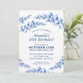 BLOEMENVERJAARDAGSFEESTJE UITNODIGEN  porseleinbla Kaart (Staand voorkant)