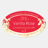 Bloemenverpakkingsetiket Sjabloon Rood & Goud Ovale Sticker (Voorkant)