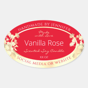 Bloemenverpakkingsetiket Sjabloon Rood & Goud Ovale Sticker
