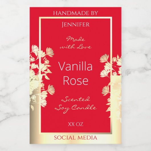 Bloemenverpakkingsetiket Sjabloon Rood & Goud Voedselcontainer Etiket (Enkel label)