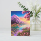 Bloemenverrukking aan het meer briefkaart (Staand voorkant)