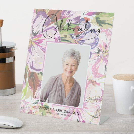 Bloemenviering van het leven begrafenis reclamebord met voetstuk (Insitu)