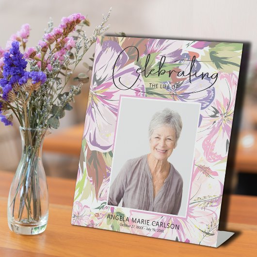 Bloemenviering van het leven begrafenis reclamebord met voetstuk