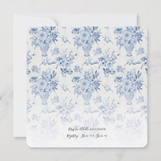 bloemenvierkant blauw n wit Vrijgezellenfeest Kaart (Achterkant)