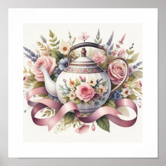 Bloemenvlekken Theepot 1 Poster (Voorkant)