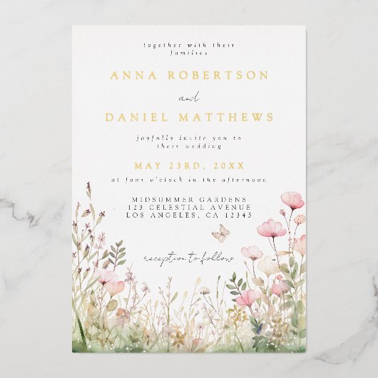 Bloemenvlinder bruiloft Folie Uitnodiging (Voorkant)