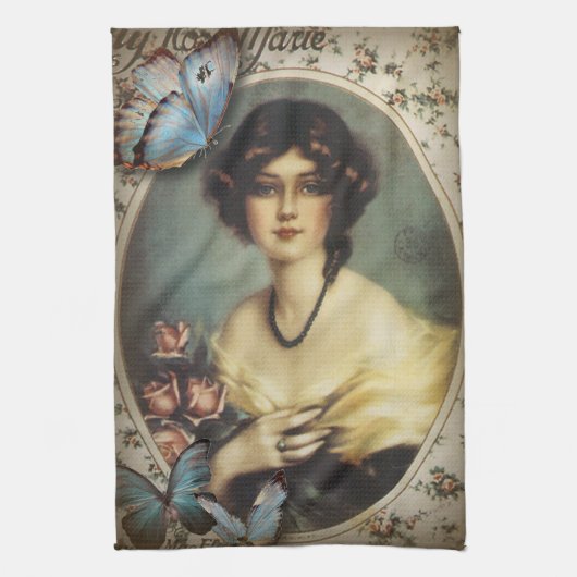  bloemenvlinder Parijse Victoriaans Theedoek (Verticaal)