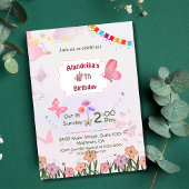 Bloemenvlinder roze & wit 4e moderne verjaardag kaart