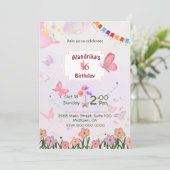 Bloemenvlinder roze & wit 5e moderne verjaardag kaart (Staand voorkant)