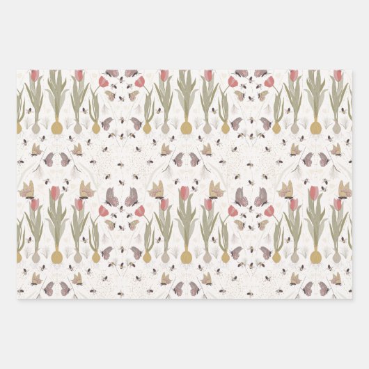 Bloemenvlinders en bijen ontkoppeling inpakpapier vel (Voorkant)