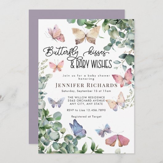 Bloemenvlinders | Eucalyptus-Baby shower Kaart (Voorkant / Achterkant)