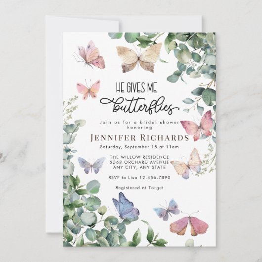 Bloemenvlinders | Eucalyptus-Vrijgezellenfeest Kaart (Voorkant)