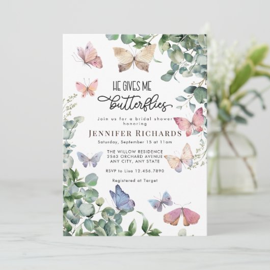 Bloemenvlinders | Eucalyptus-Vrijgezellenfeest Kaart (Staand voorkant)