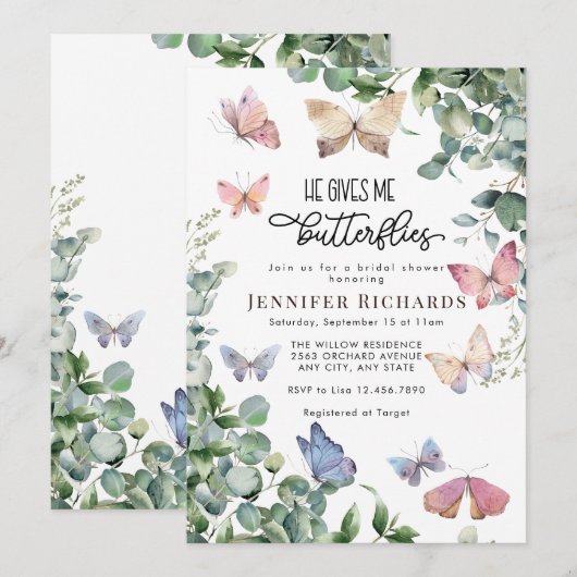 Bloemenvlinders | Eucalyptus-Vrijgezellenfeest Kaart (Voorkant / Achterkant)