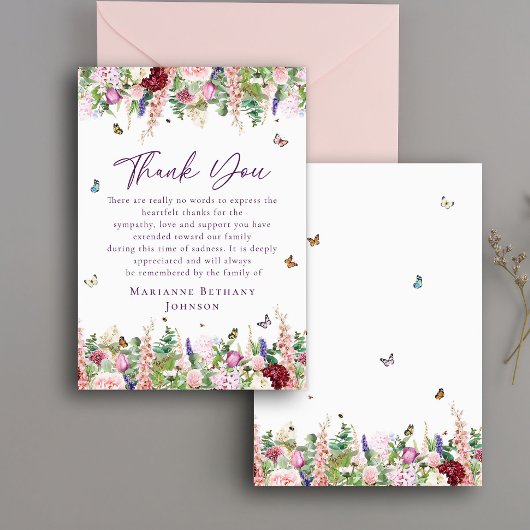 Bloemenvlinders Memorial Viering van het leven Bedankkaart