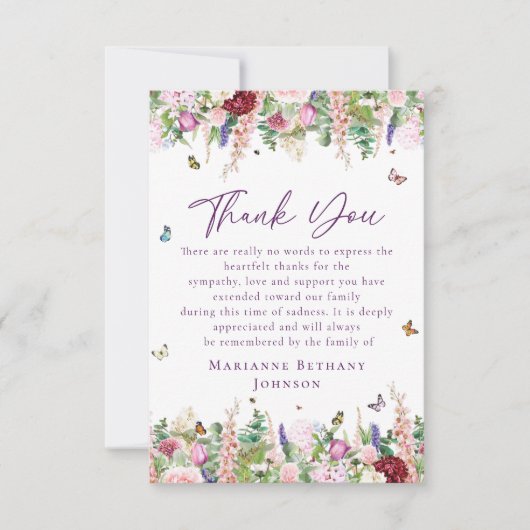 Bloemenvlinders Memorial Viering van het leven Bedankkaart (Voorkant)