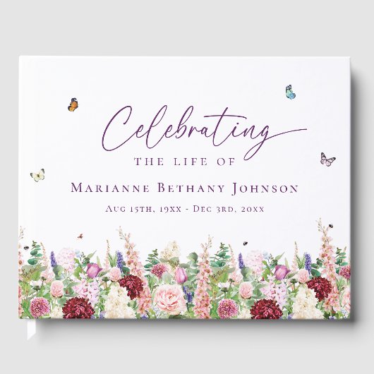Bloemenvlinders Memorial Viering van het leven Gastenboek (Voorkant)