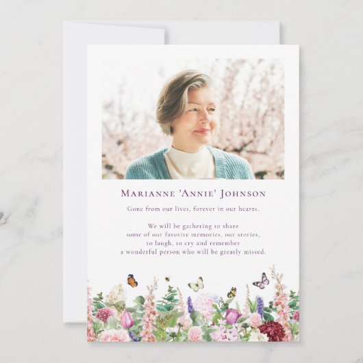 Bloemenvlinders Memorial Viering van het leven Kaart (Achterkant)