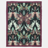 Bloemenvlinders Patroon in Bourgondië en Blauwgroe Fleece Deken (Voorkant)