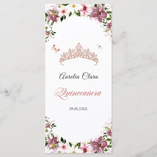 Bloemenvlinders Quinceañera Menu (Achterkant)