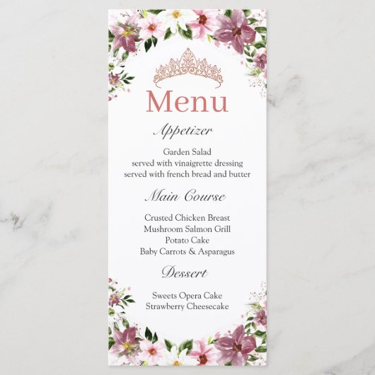 Bloemenvlinders Quinceañera Menu (Voorkant)