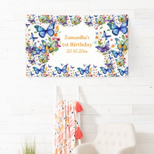  Bloemenvlinders Verjaardag Spandoek (Insitu)