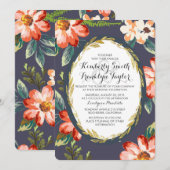 Bloemenvloot en gouden vintage bruiloft kaart (Voorkant / Achterkant)