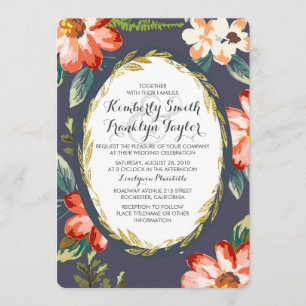 Bloemenvloot en gouden vintage bruiloft kaart