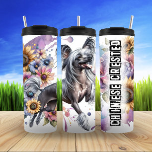 Bloemenvlucht van Chinese Crested Thermosbeker
