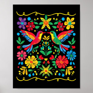 Bloemenvogel Otomi Mexicaanse stijl Mexicano Mexic Poster