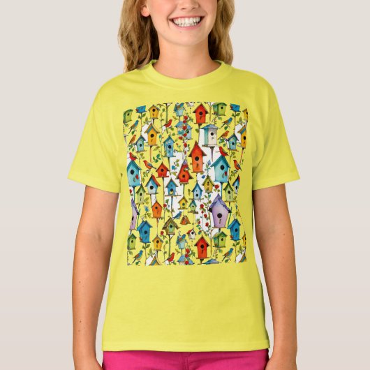 bloemenvogelhuisjes t-shirt (Voorkant)